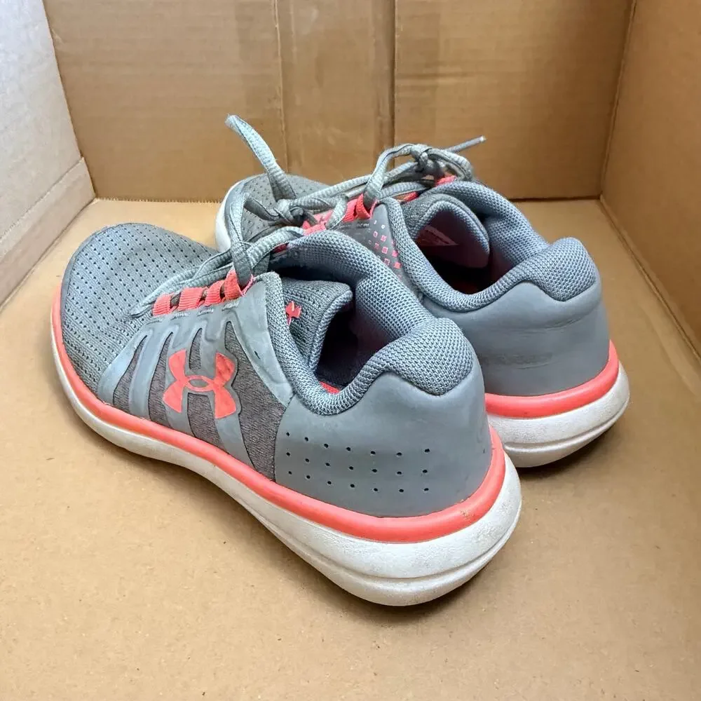 Under Armour Unisex Kids Sneakers Athletic Tennis Shoes Tie Closure Gray Orange